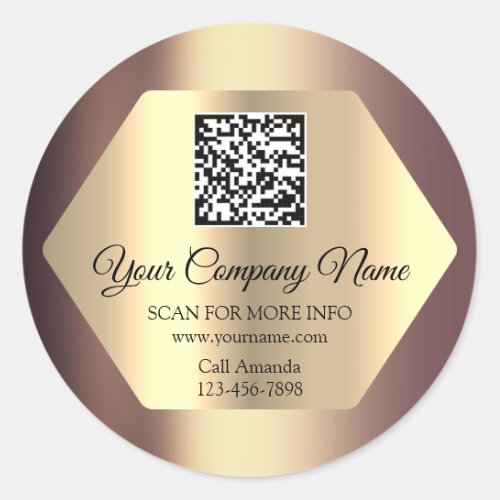 Custom Logo QR Code Promotional Rose Gold Classic Round Sticker