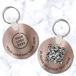 Custom Logo QR Code Promotional Rose Gold Keychain<br><div class="desc">Modern promotional keychain for your company or organization with a brushed rose gold faux metallic background. Add your logo,  input your website's URL address to create a scannable QR code and add two lines of custom text,  such as your company name,  business slogan,  thank you,  etc.</div>