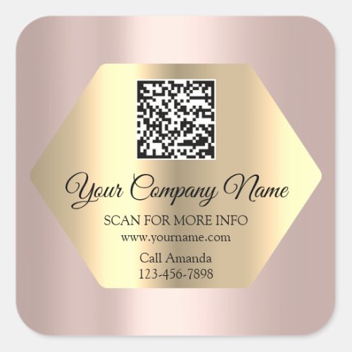 Custom Logo QR Code Promotional Rose Gold Square Sticker