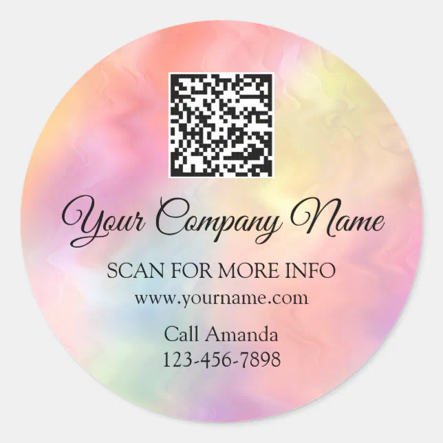 Custom Logo QR Code Promotional Rose Holograph Classic Round Sticker ...