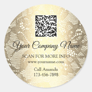 Custom Logo QR Code Promotional Shop Floral Lace Classic Round Sticker