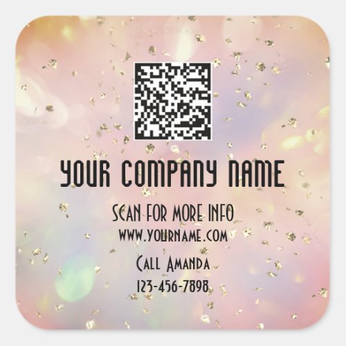 Custom Logo QR Code Promotional Shop Gold Confetti Square Sticker