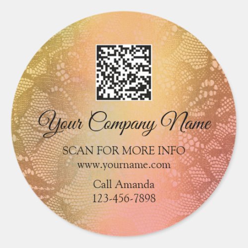 Custom Logo QR Code Promotional Shop Lace Gold Classic Round Sticker