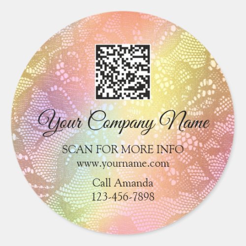 Custom Logo QR Code Promotional Shop Lace Holograp Classic Round Sticker