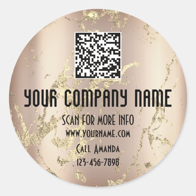 Custom Logo QR Code Promotional Shop Marble Rose Classic Round Sticker (Front)