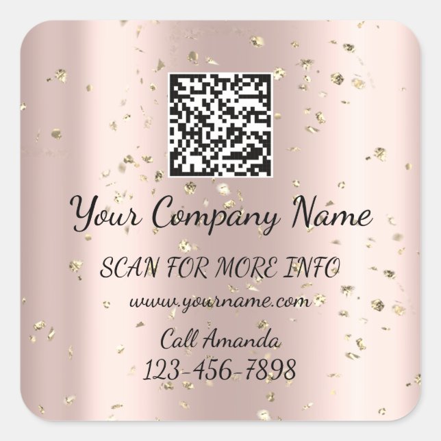 Custom Logo QR Code Promotional Shop Rose Confetti Square Sticker (Front)
