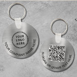 Custom Logo QR Code Promotional Silver Keychain<br><div class="desc">Modern and simple promotional keychain for your company or organization with a brushed silver faux metallic background. Add your logo,  input your website's URL address to create a scannable QR code and add two lines of custom text,  such as your company name,  business slogan,  thank you,  etc.</div>