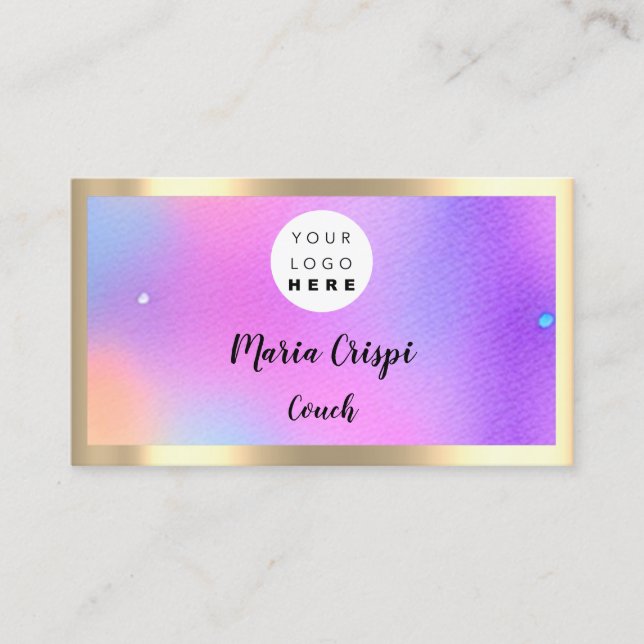Custom Logo QR Code Rainbow Gold Social Pink  Business Card (Front)