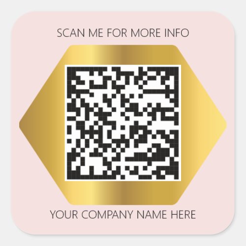 Custom Logo QR Code Scan Me For Pink Gold Square Sticker