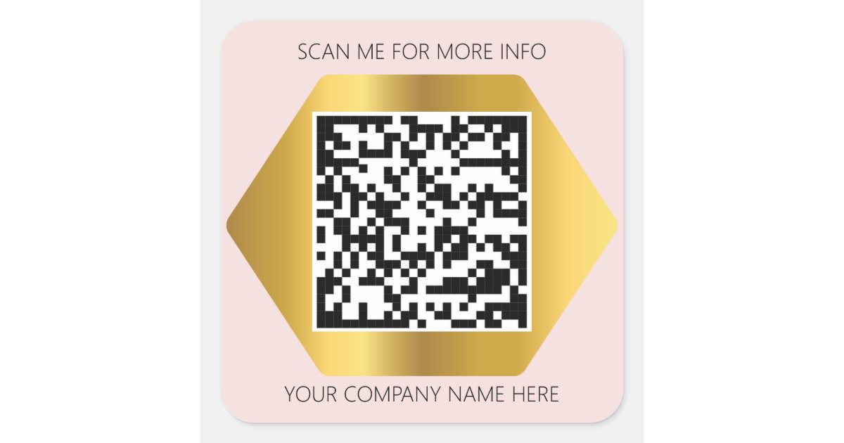 Custom Logo QR Code Scan Me For Pink Gold Square Sticker | Zazzle