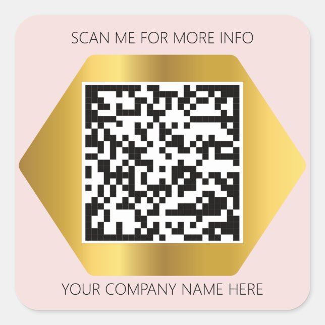 Custom Logo QR Code Scan Me For Pink Gold Square Sticker (Front)