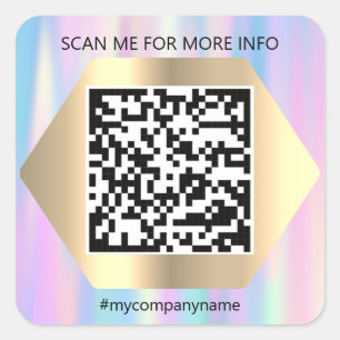 Custom Logo QR Code Scan Me Name Blue Pink Square Sticker