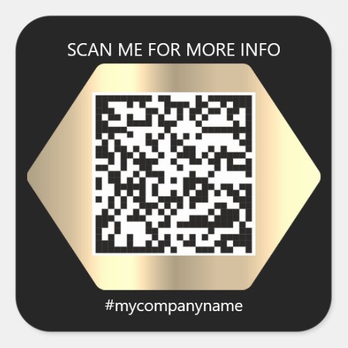 Custom Logo QR Code Scan Me Name Gold Black Square Sticker