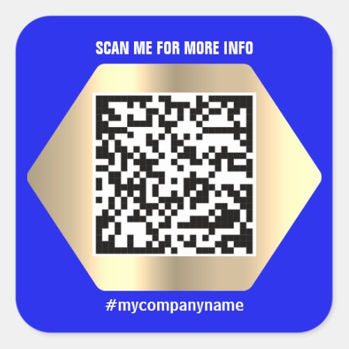 Custom Logo QR Code Scan Me Name Gold Blue Modern Square Sticker