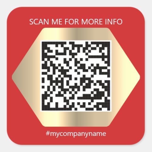 Custom Logo QR Code Scan Me Name Gold Red Square Sticker