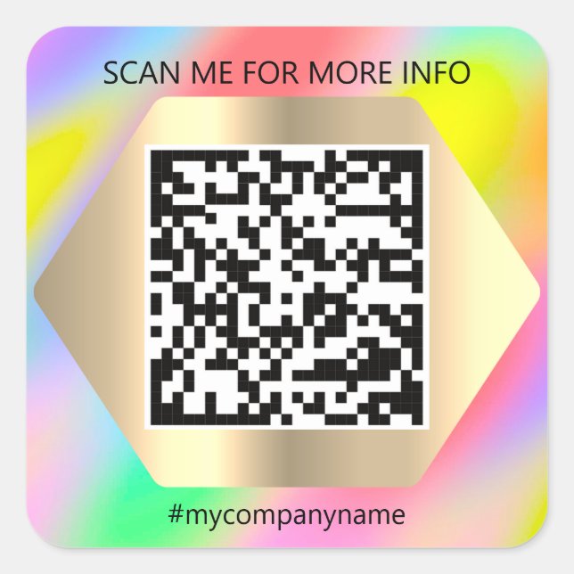 Custom Logo QR Code Scan Me Name Holograph Square Sticker (Front)