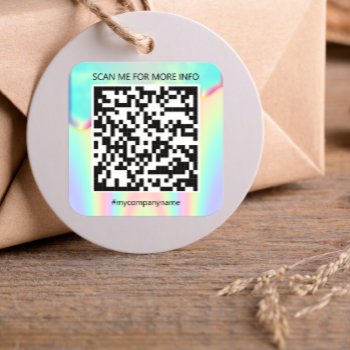 Custom Logo Qr Code Scan Me Name Holographic Square Sticker by luxury_luxury at Zazzle