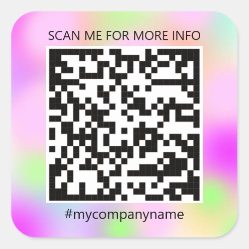 Custom Logo QR Code Scan Me Name Pink Square Sticker