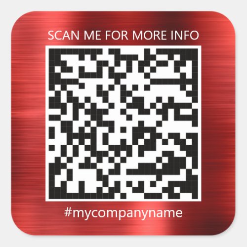 Custom Logo QR Code Scan Me Online Shop Red Square Sticker