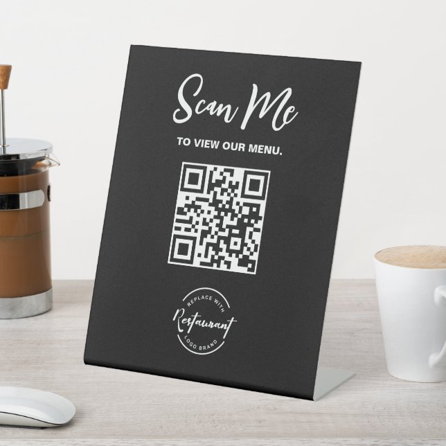 Custom Logo QR code Scan Me Restaurant Pedestal Sign (In SItu)