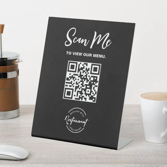 Custom Logo QR code Scan Me Restaurant Pedestal Sign | Zazzle