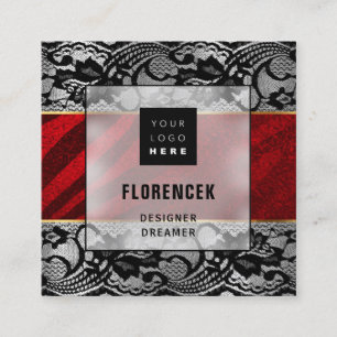Custom Logo QR CODE Silver Gray Black Red Lace Square Business Card