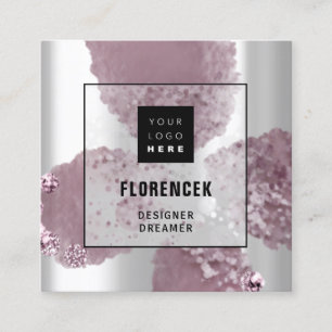 Custom Logo QR CODE Silver Gray Purple Crystals Square Business Card