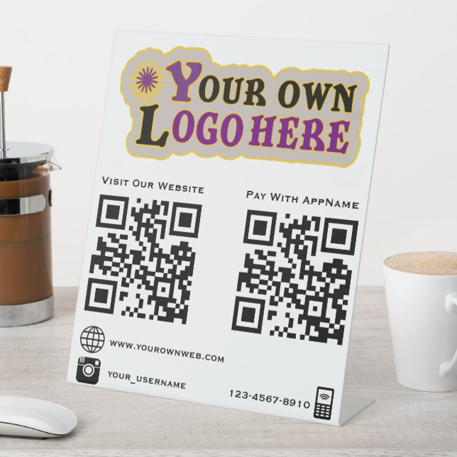Custom logo qr code social media icons pedestal sign (In SItu)