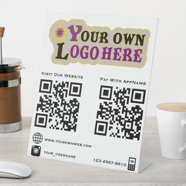 Custom logo qr code social media icons pedestal sign | Zazzle