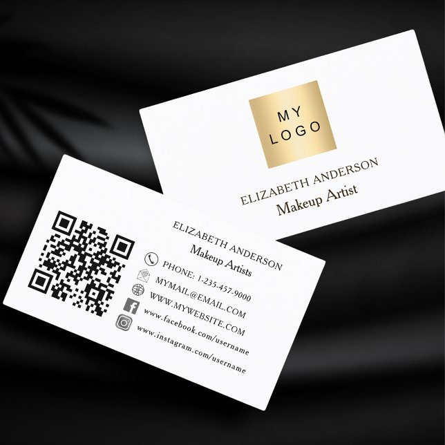 Custom logo Qr code social media white black Business Card (Creator Uploaded)