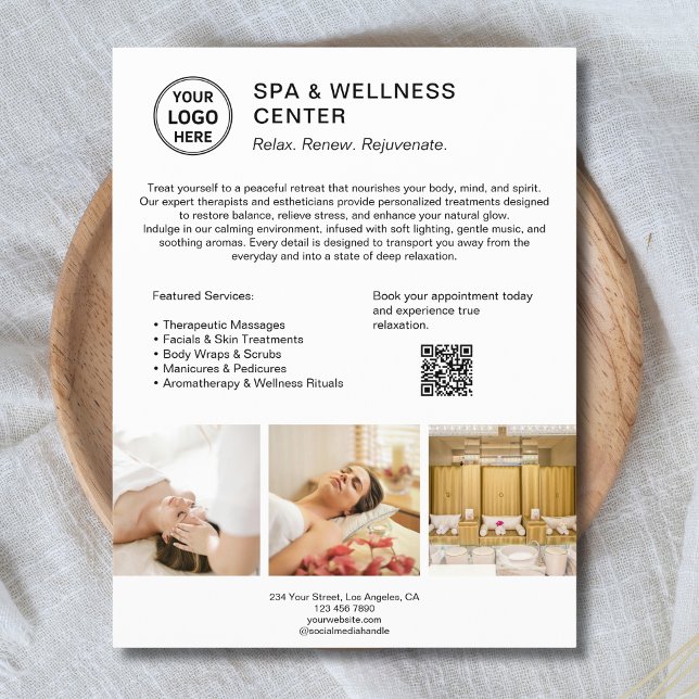 Custom Logo QR Code Spa Wellness Center Business Flyer (Custom Logo QR Code Spa Wellness Center Business Flyer)