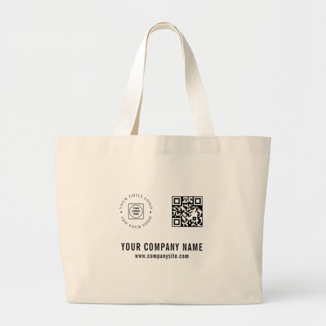 Custom Logo QR Code Text Branding Promotional Large Tote Bag (Front)