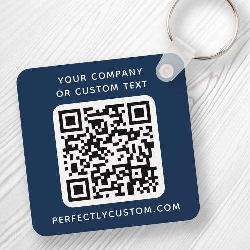Custom logo QR code text double sided dark blue Keychain