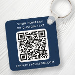 Custom logo QR code text double sided dark blue Keychain<br><div class="desc">Double sided keychain with your custom logo,  QR code and custom text on a dark blue or custom color background. Change fonts and font colors,  move and resize elements with the design tool.</div>