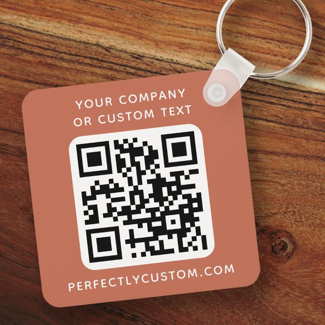 Custom logo QR code text double sided terracotta Keychain (Creator Uploaded)