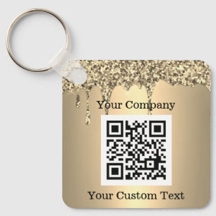 Custom Logo QR Code Text Gold Company Keychain