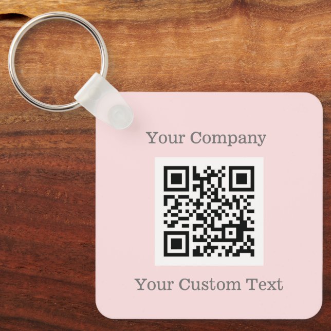 Custom Logo QR Code Text Pink Company Keychain (Front)