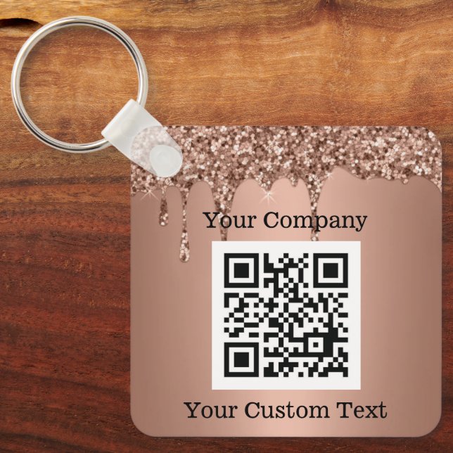 Custom Logo QR Code Text Pink Company Keychain (Front)
