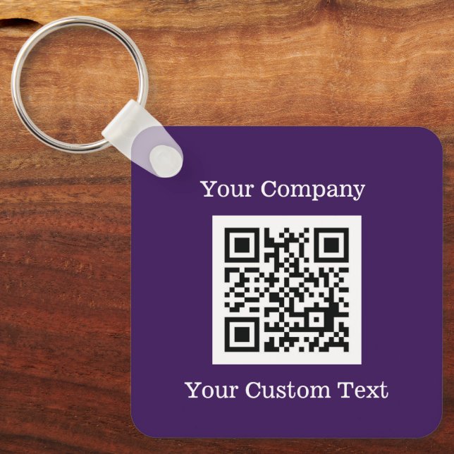 Custom Logo QR Code Text Purple Company Keychain (Front)
