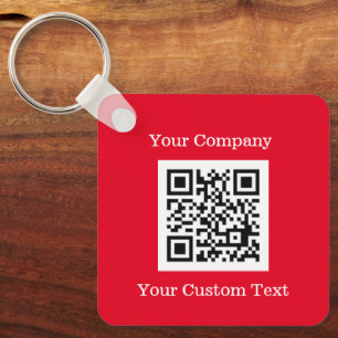 Custom Logo QR Code Text Red Company Keychain