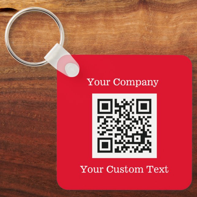 Custom Logo QR Code Text Red Company Keychain (Front)
