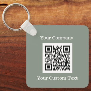 Custom Logo QR Code Text Sage Green Company Keychain