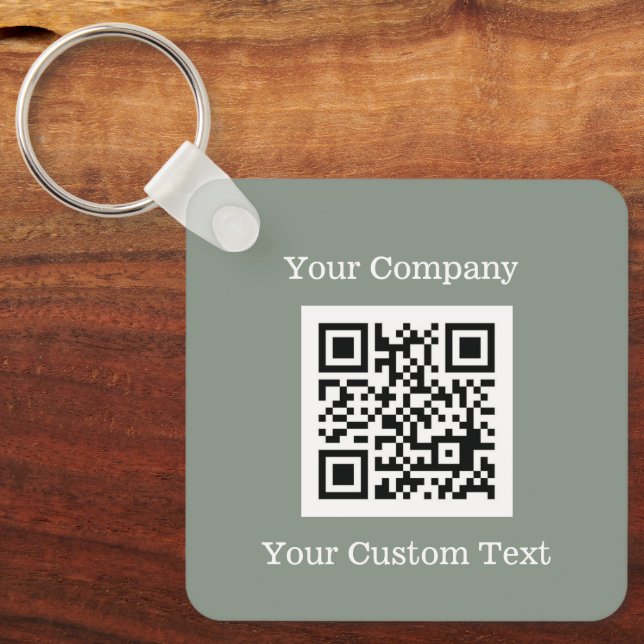 Custom Logo QR Code Text Sage Green Company Keychain (Front)