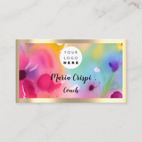 Custom Logo QR Code Watercolor Gold Social Media Business Card