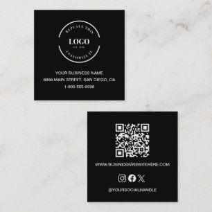 Custom Logo QR code Website Social icons black Square Business Card