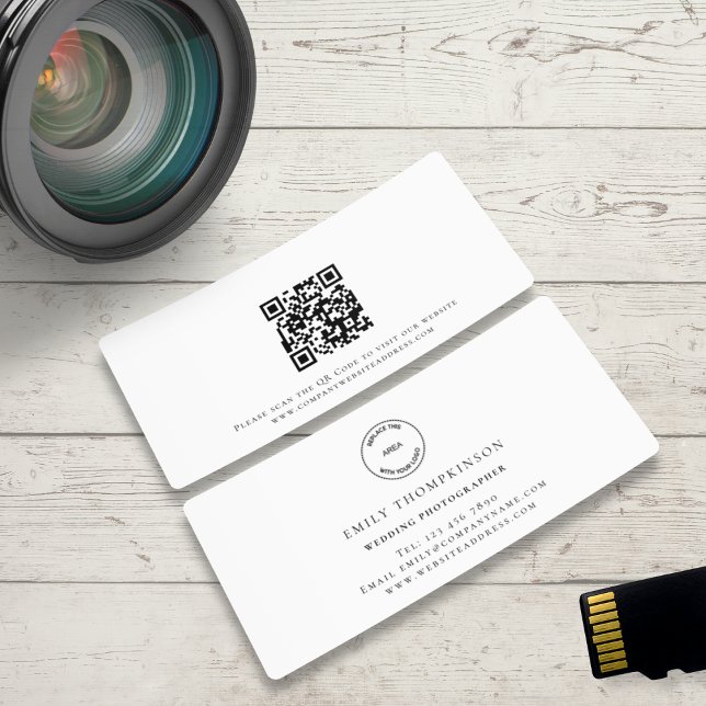 Custom Logo QR Code Wedding Photographer Business Card (Creator Uploaded)