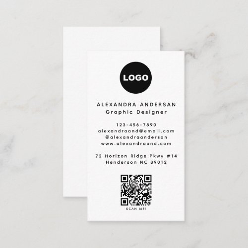 Custom Logo QR Code White Modern Minimalist Business Card