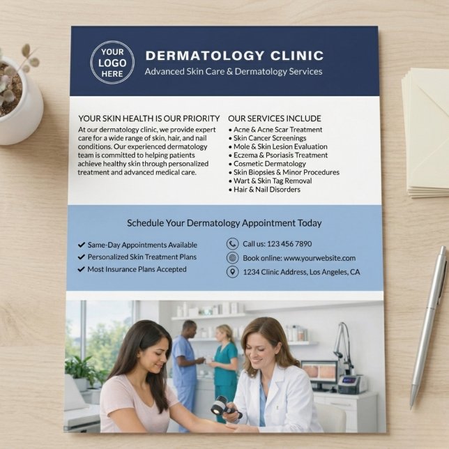 Custom Logo QR Dermatologist Dermatology Clinic Flyer (Explore the store for more designs created for businesses.)