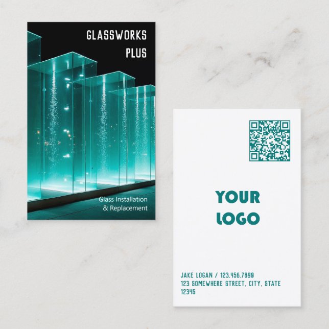 Custom Logo & QR Glass Company Business Card (Front/Back)