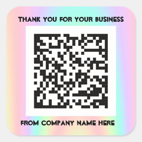 Custom Logo QRCode Name Thank You Holograph Pastel Square Sticker